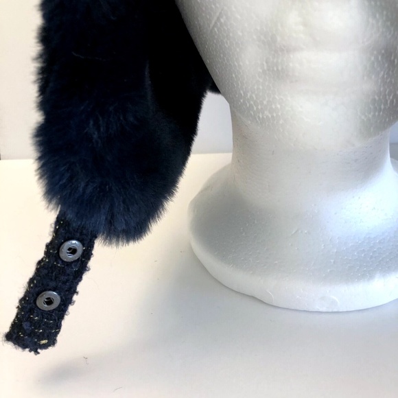 (NWT) INC International Concepts Navy Woven Shine Faux Fur Trapper OSFM - Picture 5 of 10